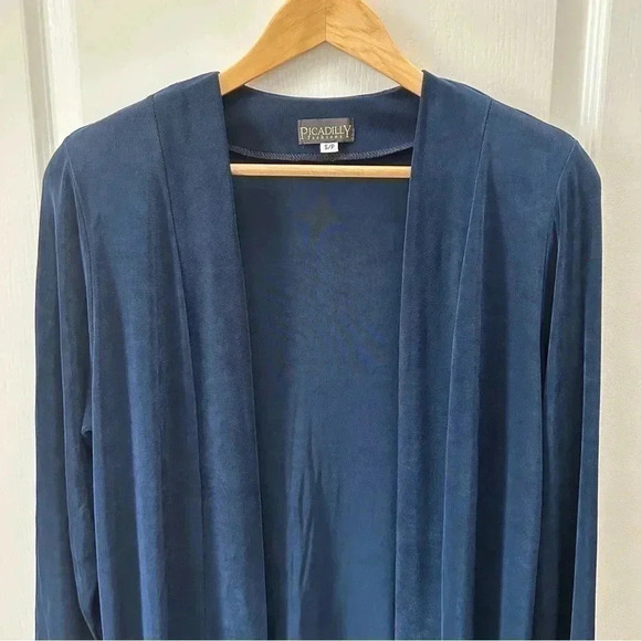 Picadilly Jersey Cardigan Open Front Draped Knit Blazer Jacket Navy Blue Small - Picture 5 of 13